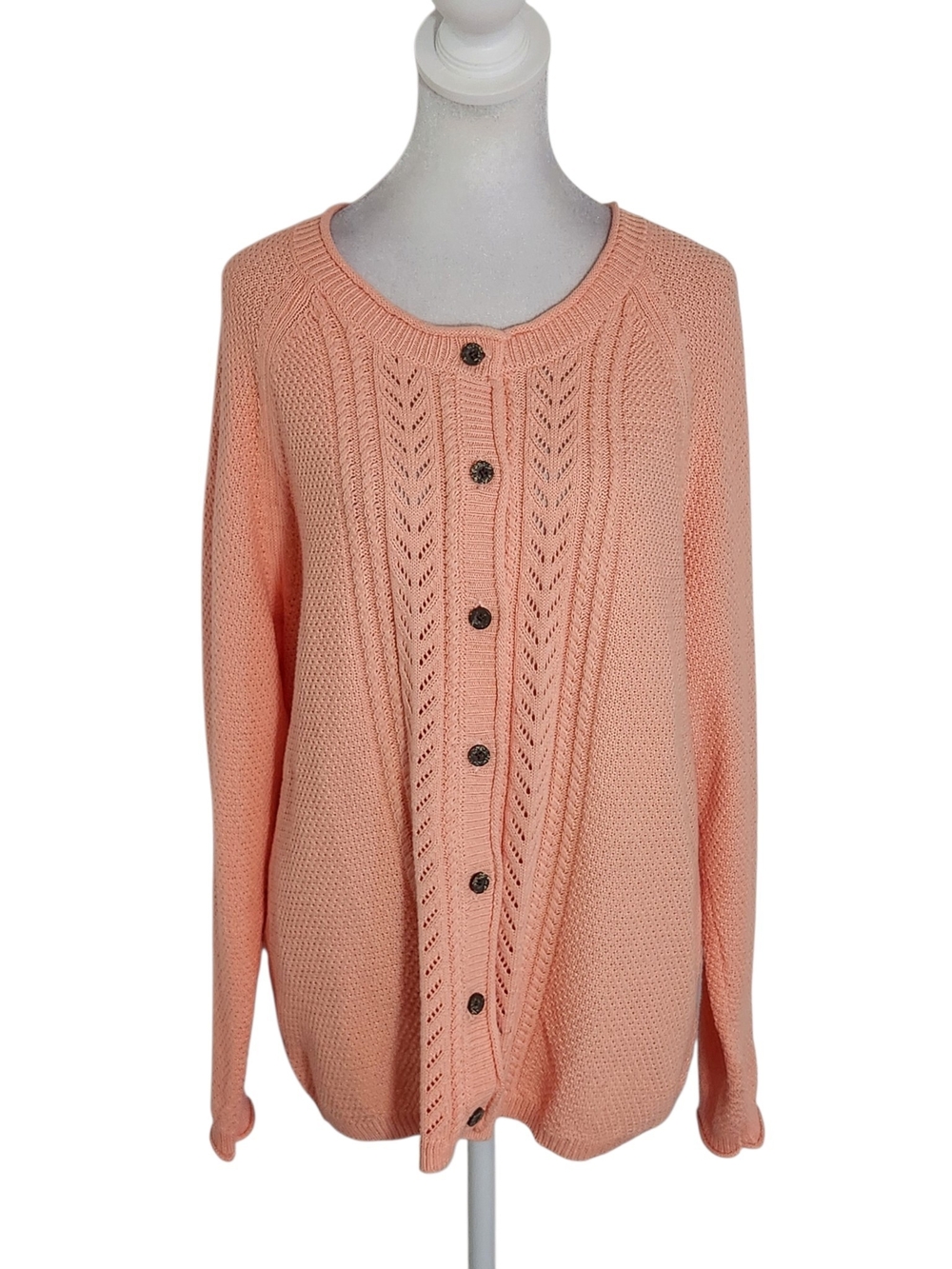 Coldwater Creek Coral Peach Cotton Button Up Cardigan Sweater Size Large